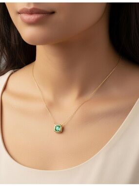 Green Cushion Cut Pendant Necklace Gold Dainty Minimal